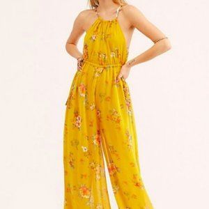 Free People Georgia Jumpsuit Mustard Halter